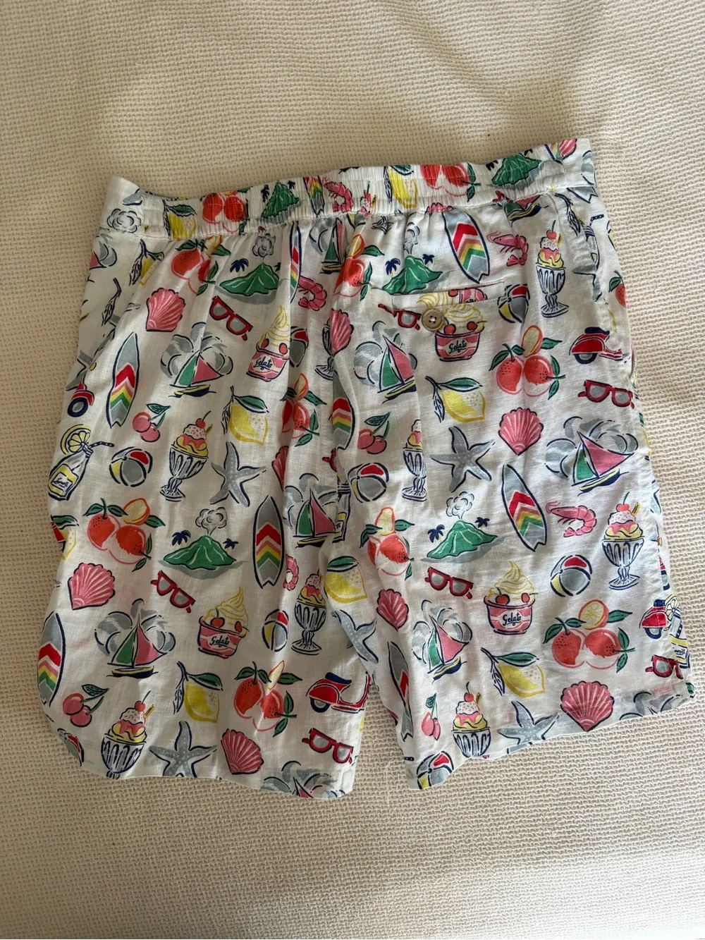 Mini Boden Cotton Linen Beach Print White Cotton Shorts
